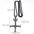 Heavy Metal 666 Music Band Necklace Stainless Steel Black Color Sigil Church of Satan Fork Cross Necklaces Jewelry N8055BKS06