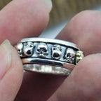 S925 Sterling Silver Rotating Spinner Skull Mens Rings Retro Punk Rock Style Aneis Vintage Fine Jewelry