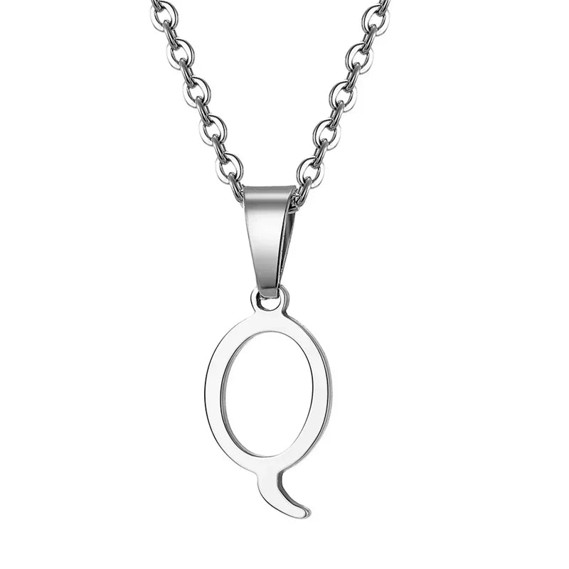 Vintage Initial Letter Pendant Necklace for Women Simple Stainless Steel Letter Glossy Clavicle Chain Choker Necklaces Jewelry