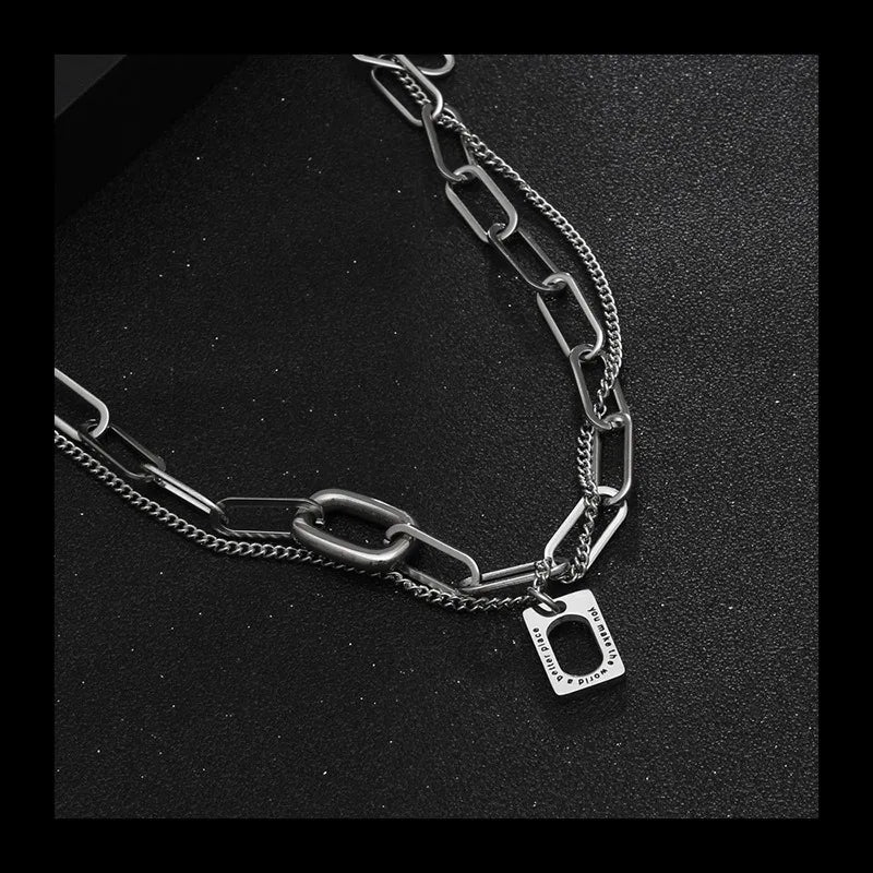 Double Layer Stacked Necklace — Stainless