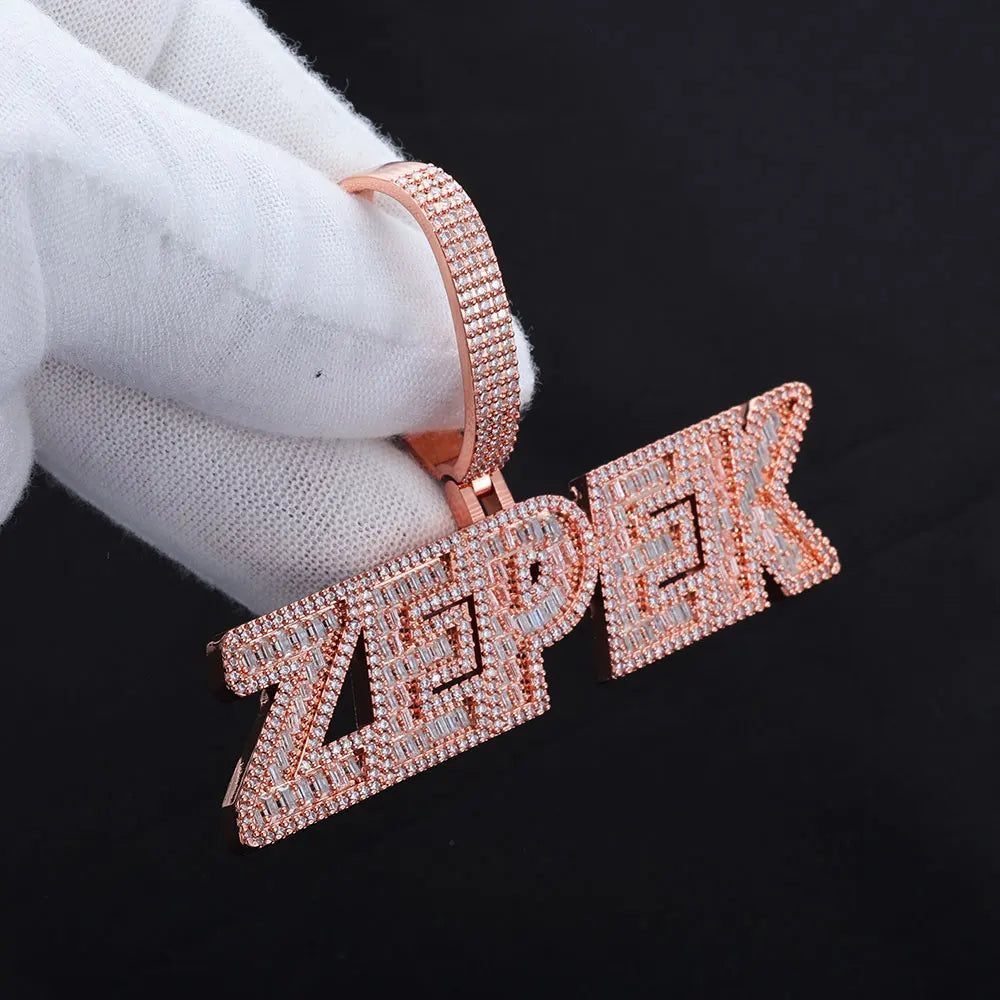 Rose Gold Baguette Letter Pendant Moissanite