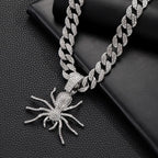 Bold Hip Hop Cuban Chain Necklace with Spider Pendant – Trendy Men's Gothic Jewelry, Punk Streetwear Accessory