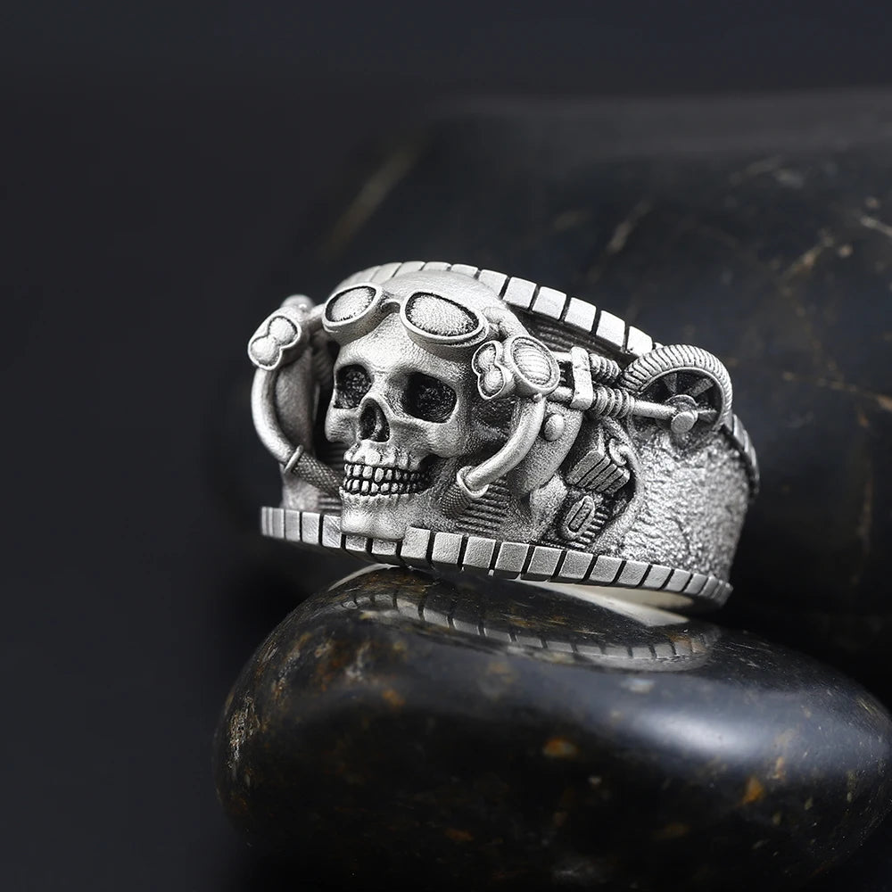 Skull Motorcycle Ring — 925 Silver