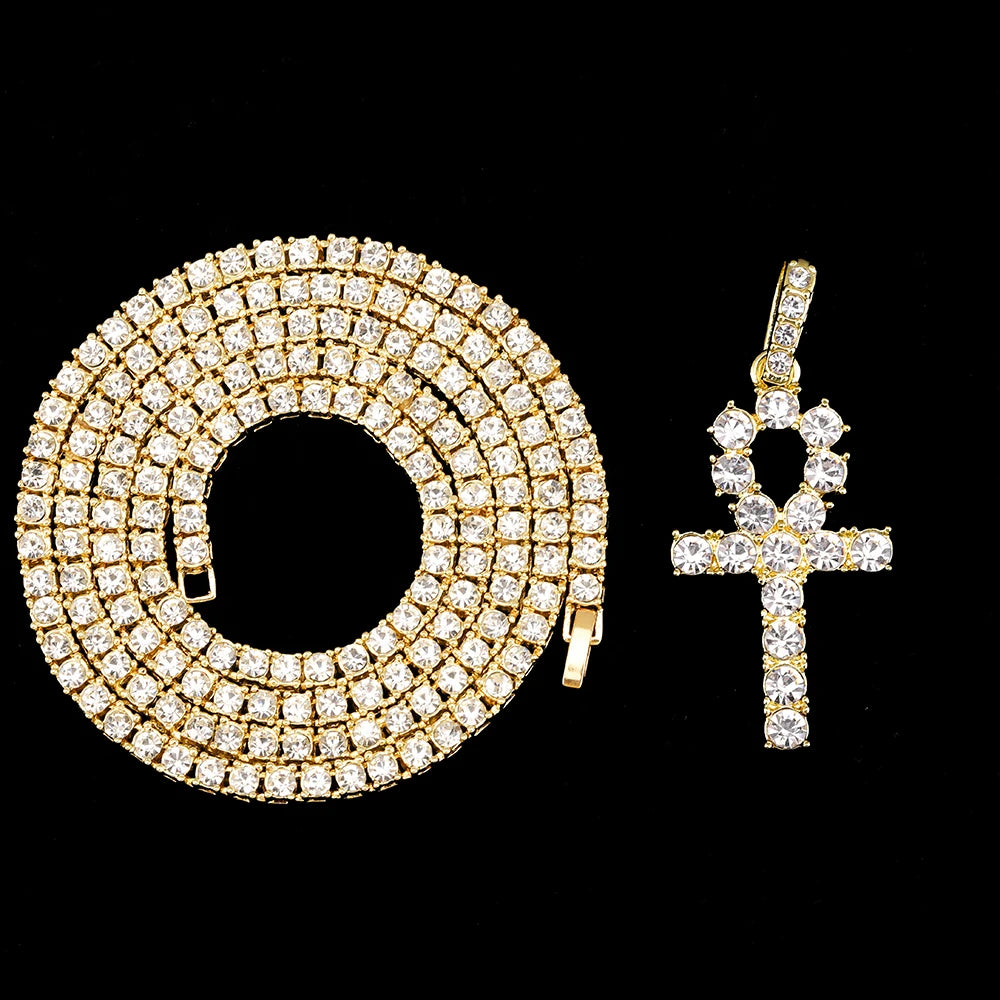 Hip Hop Cross Pendant Necklace For Women Jewelry Female Statement Men Iced Out Tennis Chain Gold Color Jewellery Gift