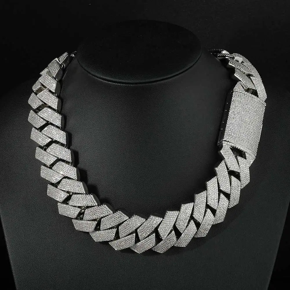 Nuoya Iced Out 26mm 6 Rows Cuban Link Chain Necklace Prong Setting Cubic Zirconia Necklace Thick Bracelet for Men Gift