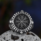 Stainless Steel Viking Compass Runic Statement Rings With Skull Punk Men Vintage Viking Men Rings Jewelry