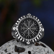 Viking Compass Runic Skull Ring — Stainless Steel