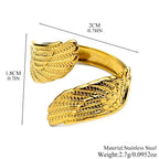 Angel Wing Wrap Open Adjustable Rings for Women Men Stainless Steel Gold Plated Feather Protection Finger Ring Jewelry