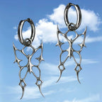 Gothic Punk Silver Color Hollowed-out Thorn Swallowtail Butterfly Pendant Hoop Earrings for Men Women Couples Halloween