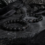 Dark Series Black Stone Bead Elastic Bracelet for Men Women