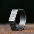 2023 New Creative Style 316L Stainless Steel Hexagon Viking Nordic Runes Ring For Men Fashion Biker Cool Jewelry Gift
