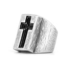 Brushed Engraved Cross Ring — Stainless Steel