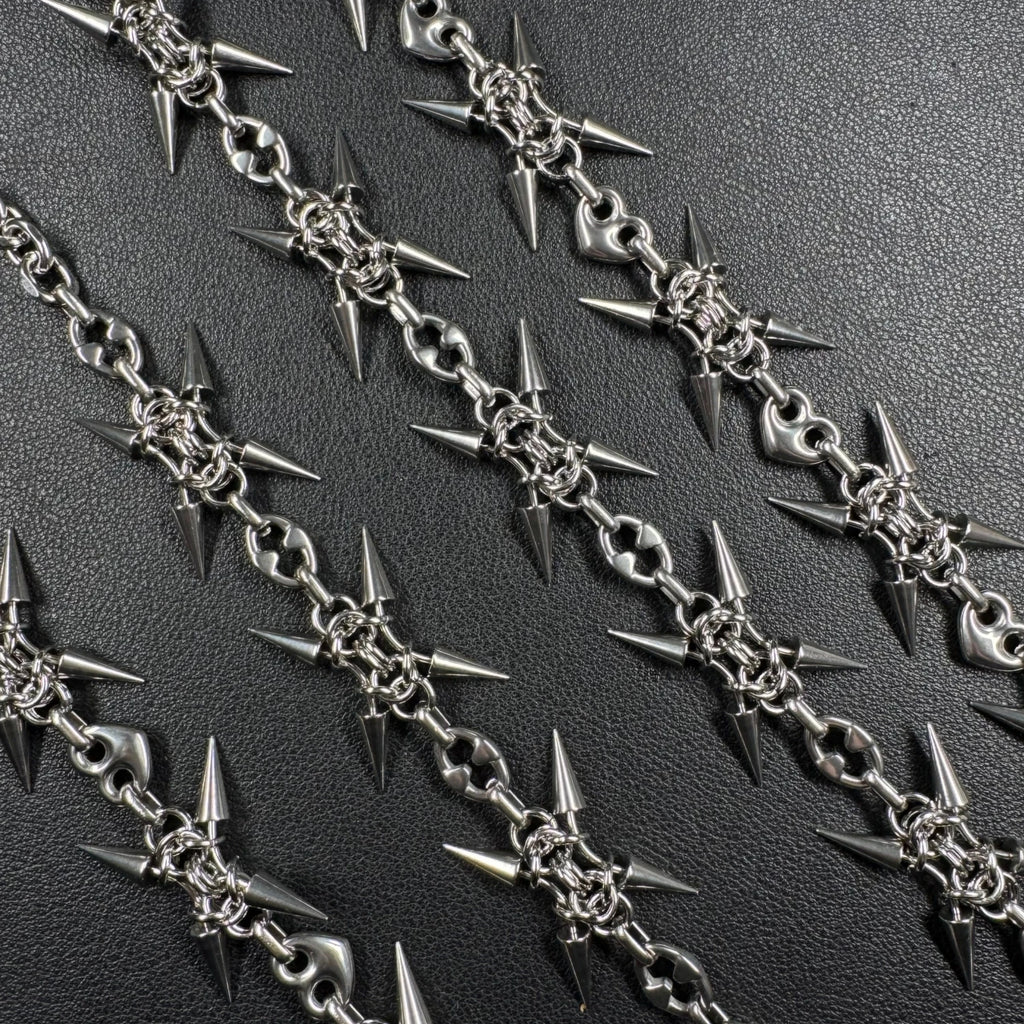 Punk Grunge Goth Rivet Splice Chain Geometric Necklace & Bracelet