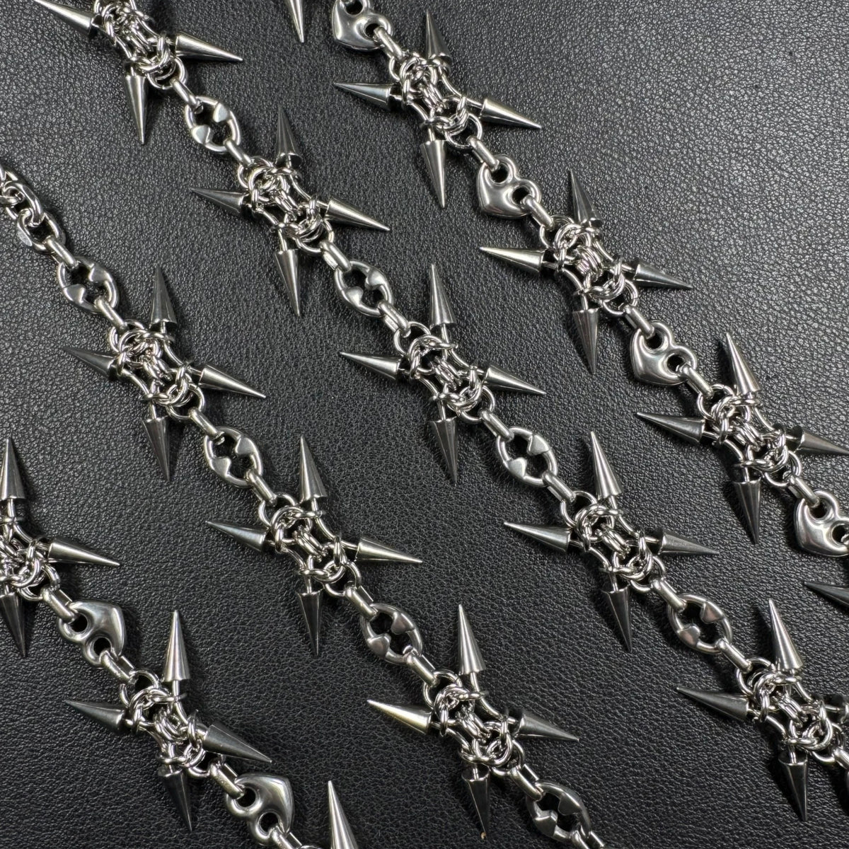Punk Grunge Goth Rivet Splice Chain Geometric Necklace & Bracelet