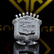 Iced Out Crown Ring Silver-Tone Vintage King White Gold