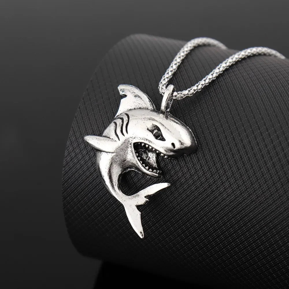 New Creative Fashionable Domineering Little Shark Pendant Necklace Punk Hip Hop Men Accessories Nightclub Jewelry