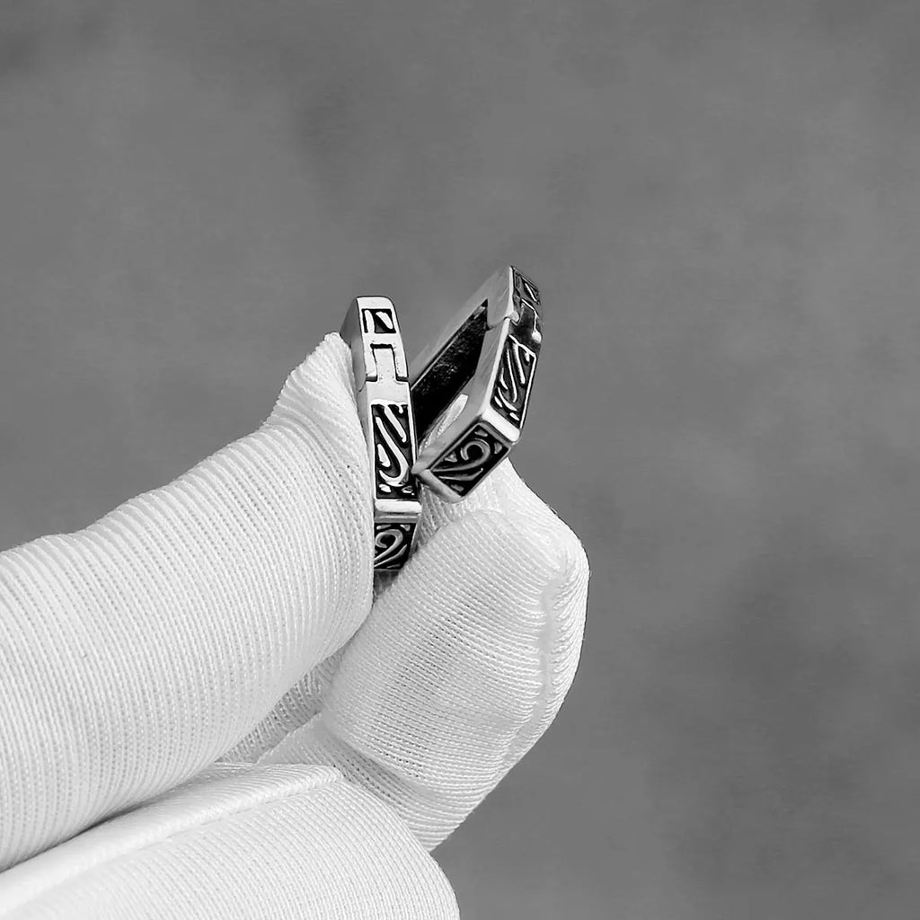 Viking Minimalist Hoop Earrings for Men Punk — Stainless Steel