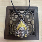 Vintage Plated Thai Silver Yellow God of Wealth Necklace, Gilded Buddha Statue Pendant, Holiday Birthday Gift
