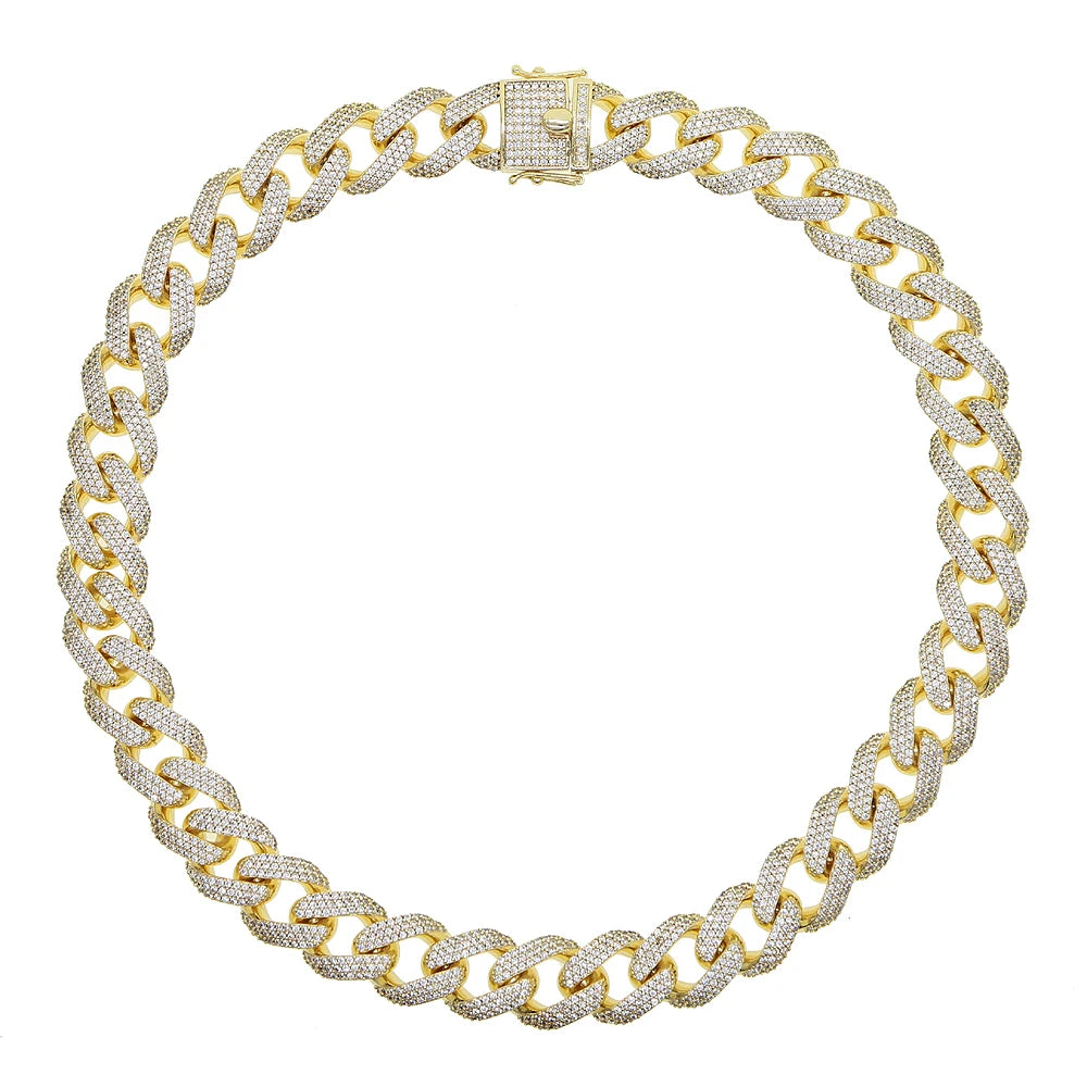 Iced Out Bling Miami Cuban Chain Necklace Gold Silver Color CZ Cubic Zirconia Link Men Women Hip Hop Jewelry