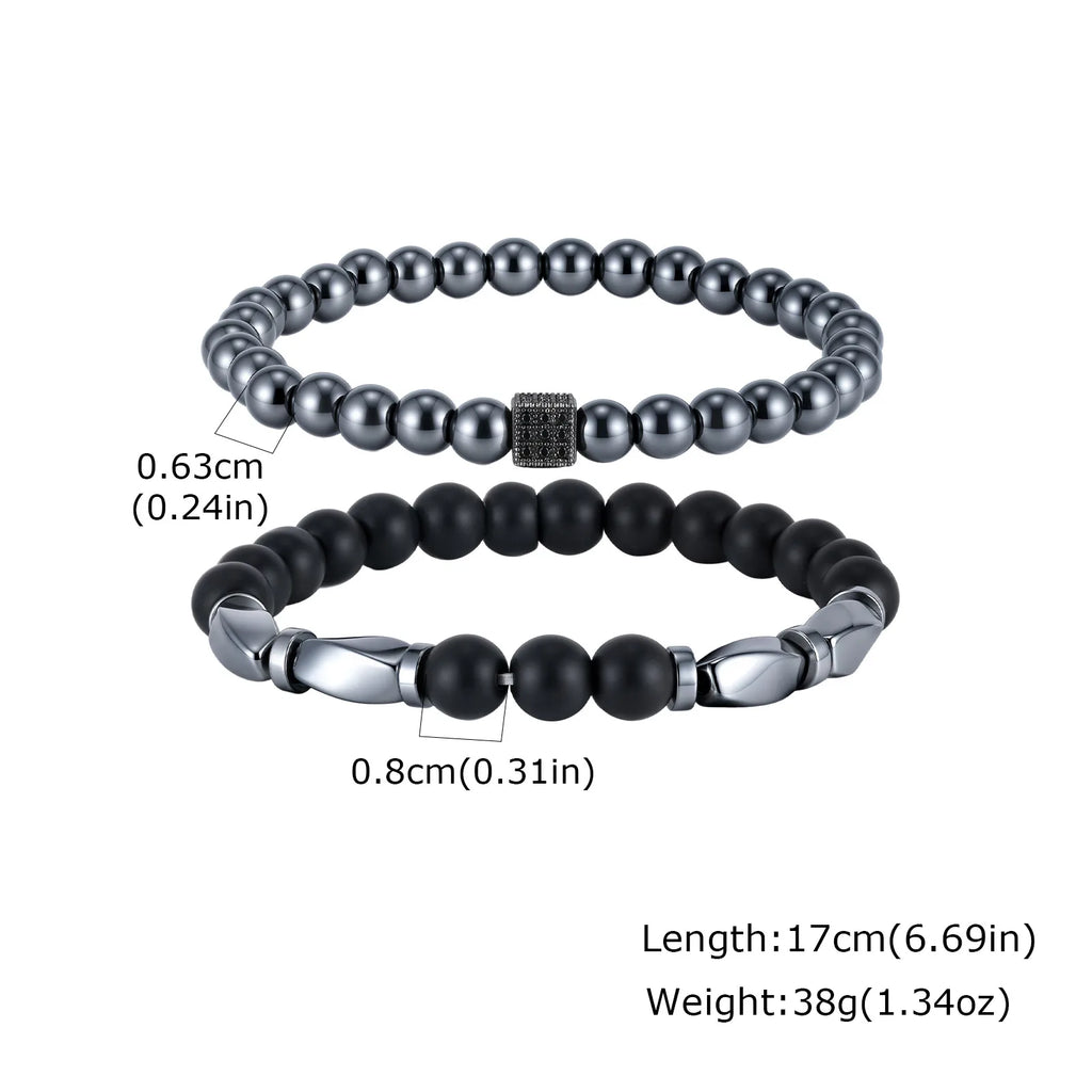 2ps Fashion Bracelet Set for Men Natural Agate Hematite Beaded Chain Bangle Luxury High Quality Jewelry Gift