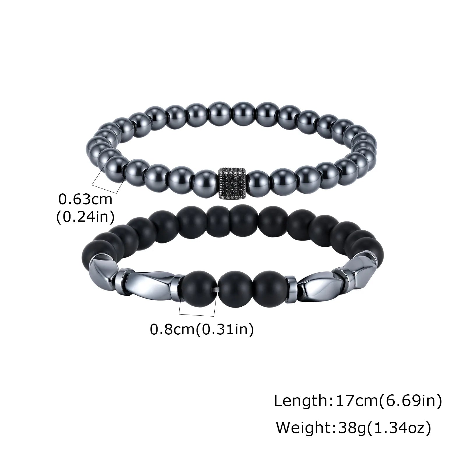 2ps Fashion Bracelet Set for Men Natural Agate Hematite Beaded Chain Bangle Luxury High Quality Jewelry Gift