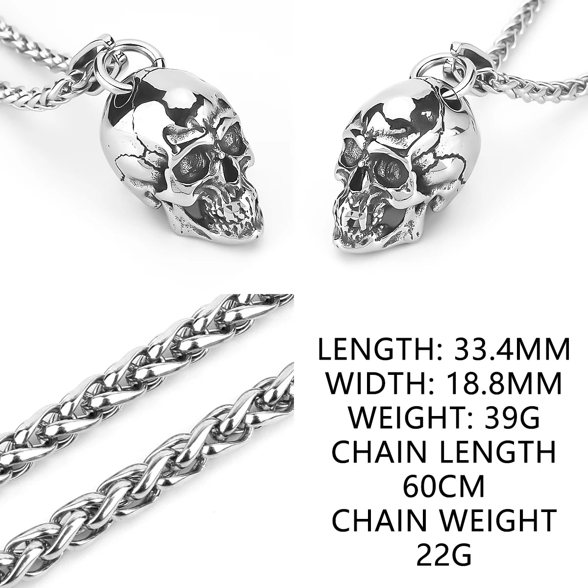 Gothic Skeleton Stainless Steel Pendant Necklace