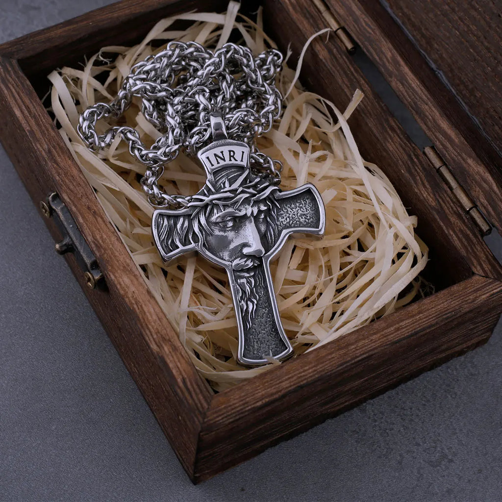 Classic Stainless Steel Cross Jesus Necklace Men Women Christian Pendant Jewelry Gift