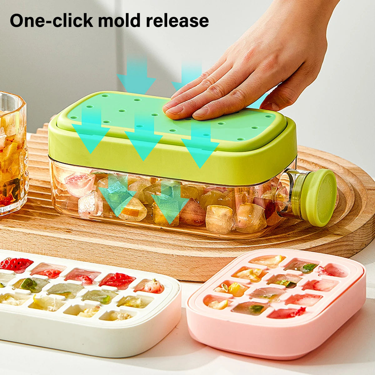 500ml 2in1 Ice Cube Tray with Water Bottle Press Type Portable Ice Maker High Capacity Ice Mold for Home Kitchen Summer