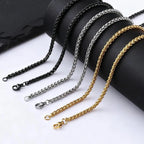 Stainless Steel Wheat Chain Necklace for Men Boys,3mm Silver Gold Black Color Chain Link Collars,Rock Punk Jewelry Gift