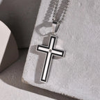 Iced Out Cross Black Pendant Necklace — Stainless Steel