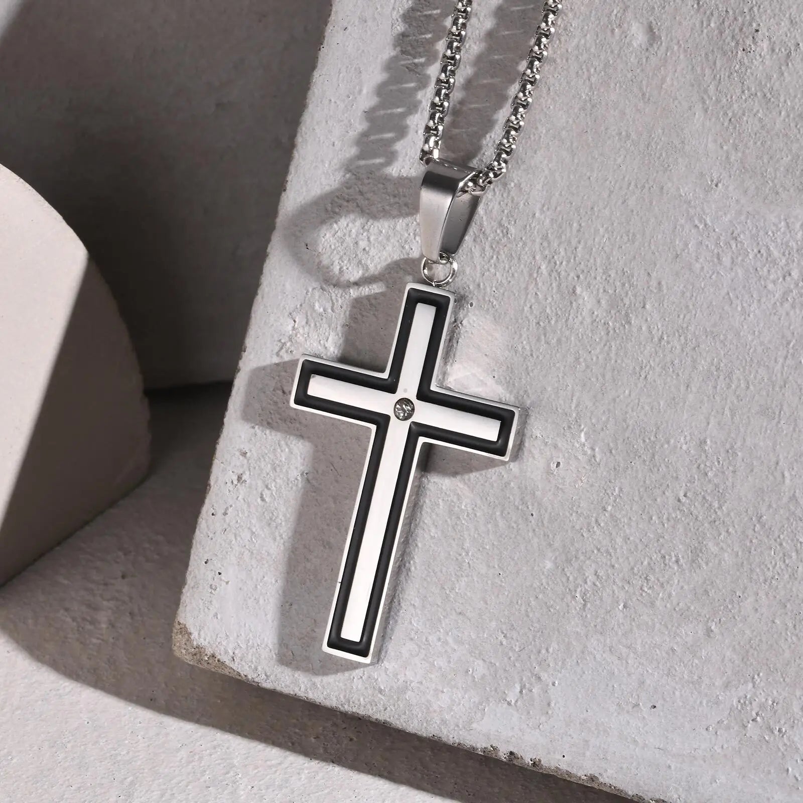 Iced Out Cross Black Pendant Necklace — Stainless Steel