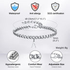 Vnox A-Z Initial Bracelets for Men Women, Never Fade Silver Color Stainless Steel Cuban Chain Bracelet with 26 Letter