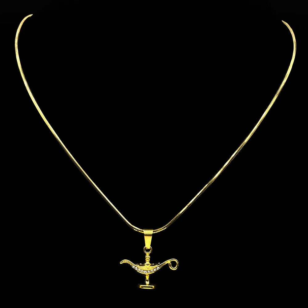 Snake Gold Pendant Vintage Aladdin Lamp Rhinestones