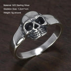 S925 Sterling Silver Vintage Skeleton Ring for Men Skull Punk Hip Hop Rock Ring Retro Simple Style Jewelry
