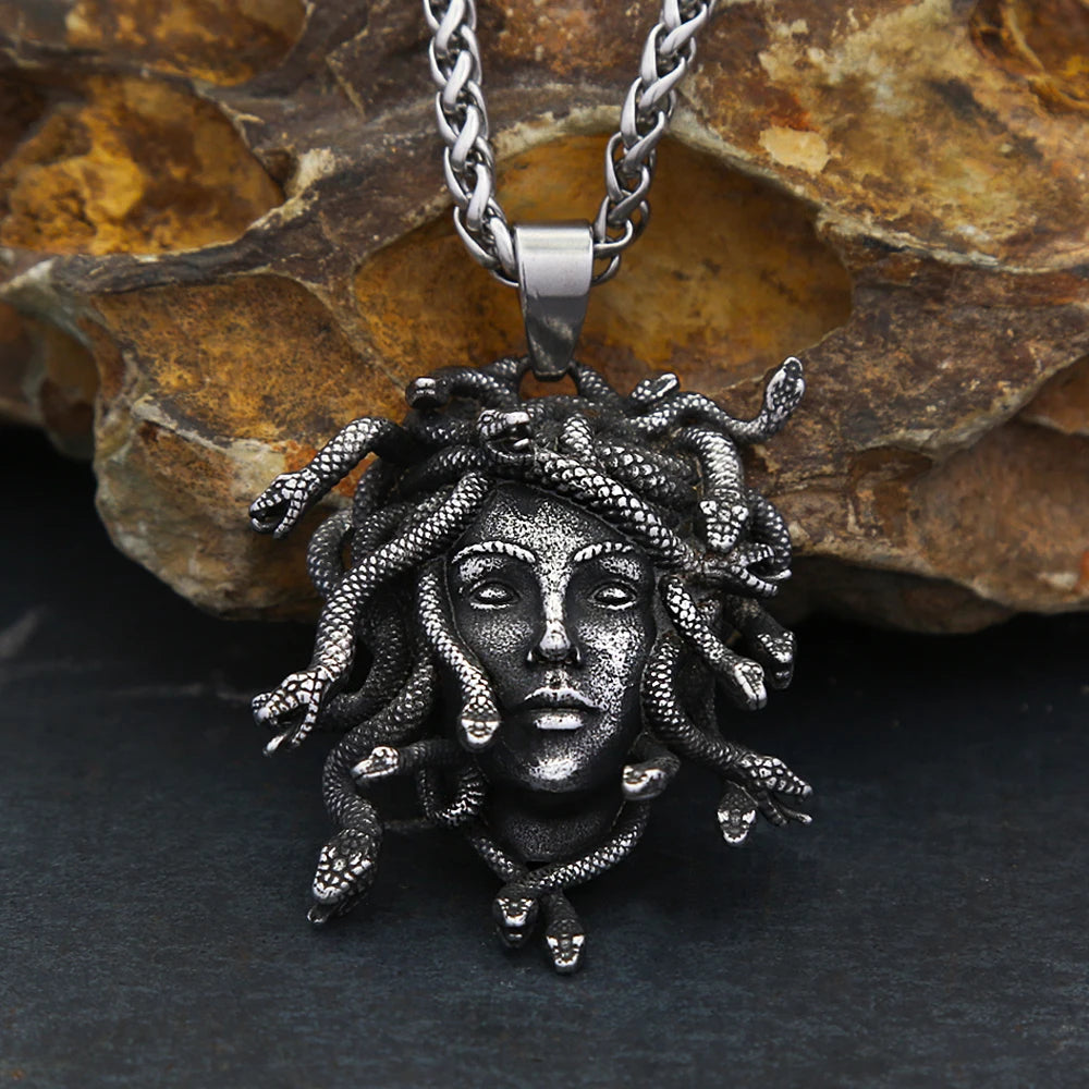 Fashion Medusa Stainless Steel Necklace For Men Unique Punk Snake Vintage Pendant Neclace Amulet Jewelry Gifts Dropshipping