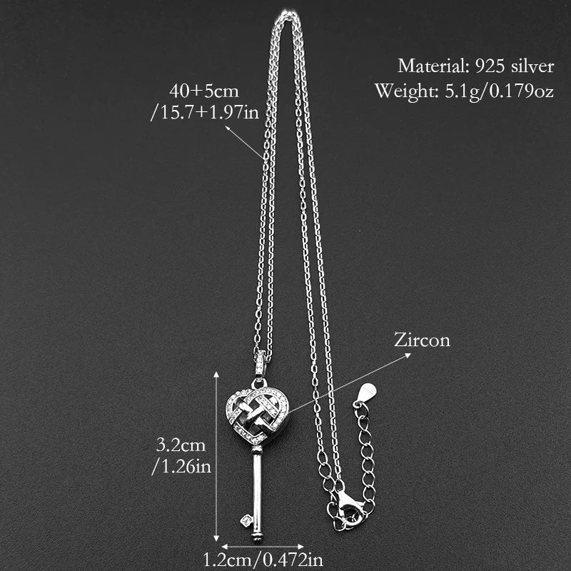 Heart Celtic Silver Pendant Sterling Key Shape