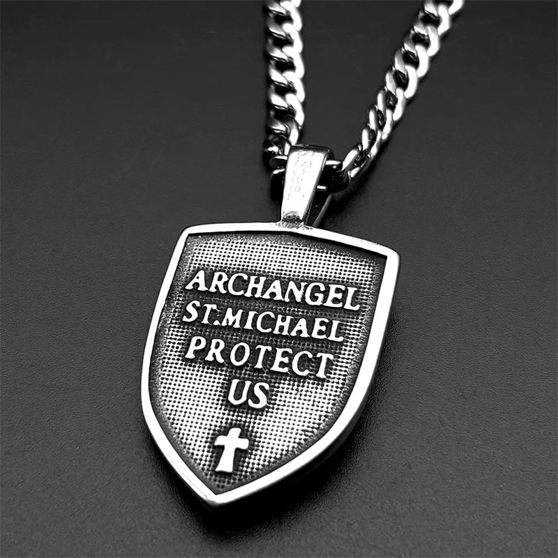 Saint Michael Archangel Knight Necklace Women Men Stainless Steel Silver Color Shield Guardian Angel Christian Amulet Jewelry
