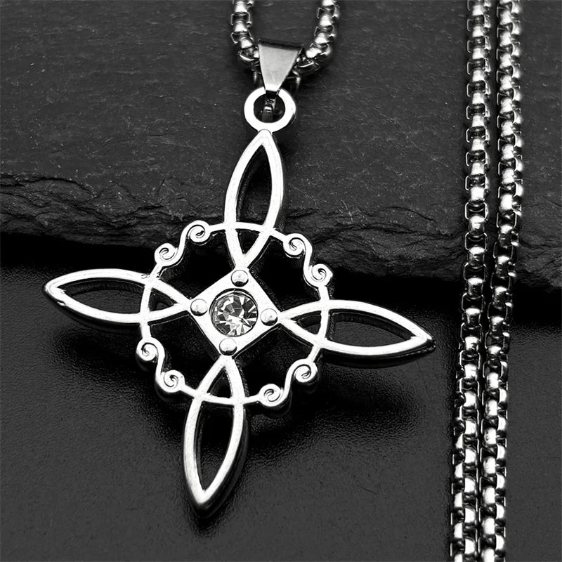 Knot Silver Pendant Witch Rhinestones Wicca Magic