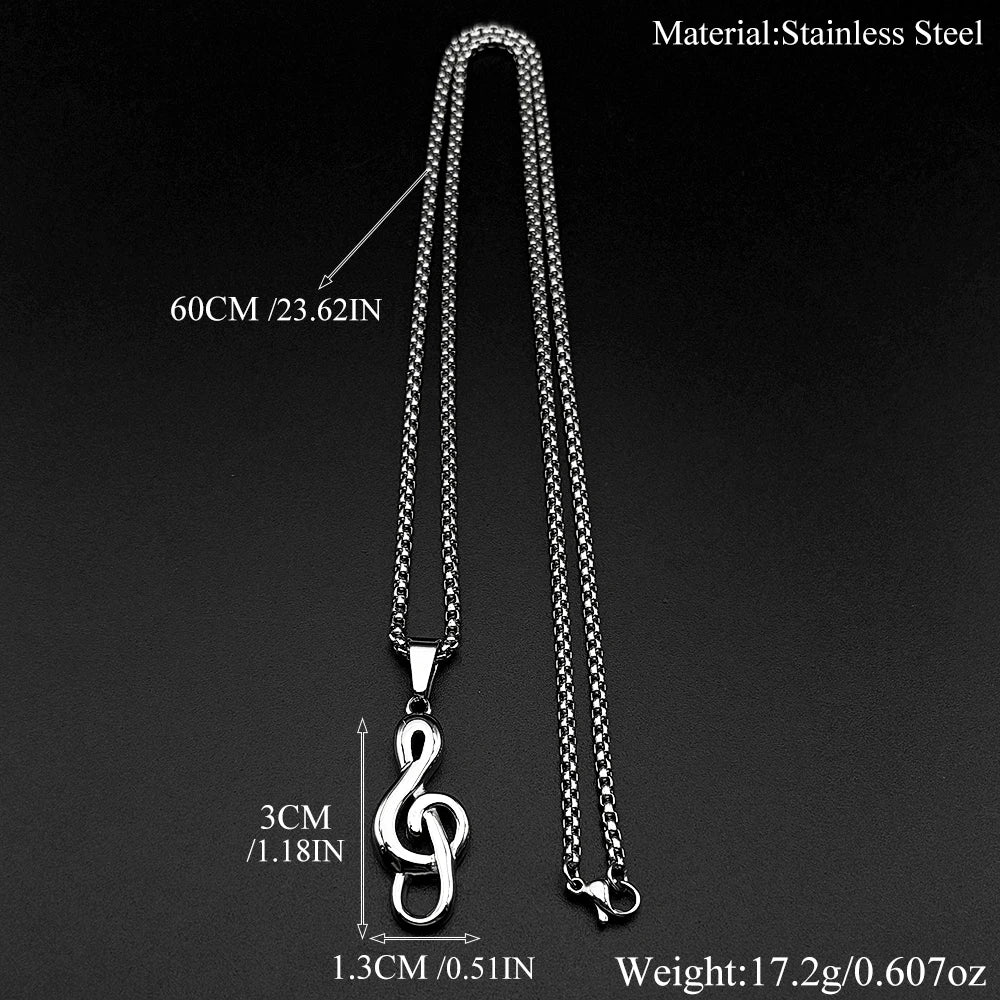 Musical Note Treble Clef Pendant Necklace For Women Men Stainless Steel Gold Color Hiphop Fashion Daily Wear Gift
