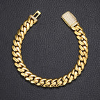 Luxury 24K 9999 Pure Gold real gold 10MM 12MM Width Large Cuban Chain Bracelet Inlaid Full Diamond Bracelet