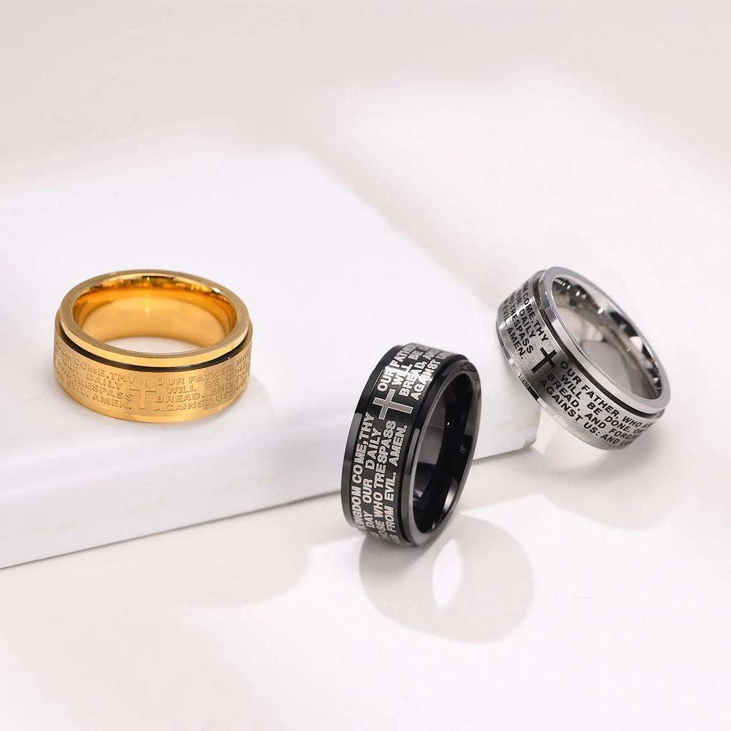 Vnox 8mm Spinner Cross Ring for Men, Bible Prayer Finger Band, Stress Release Stainless Steel Rotatable Ring, Faith