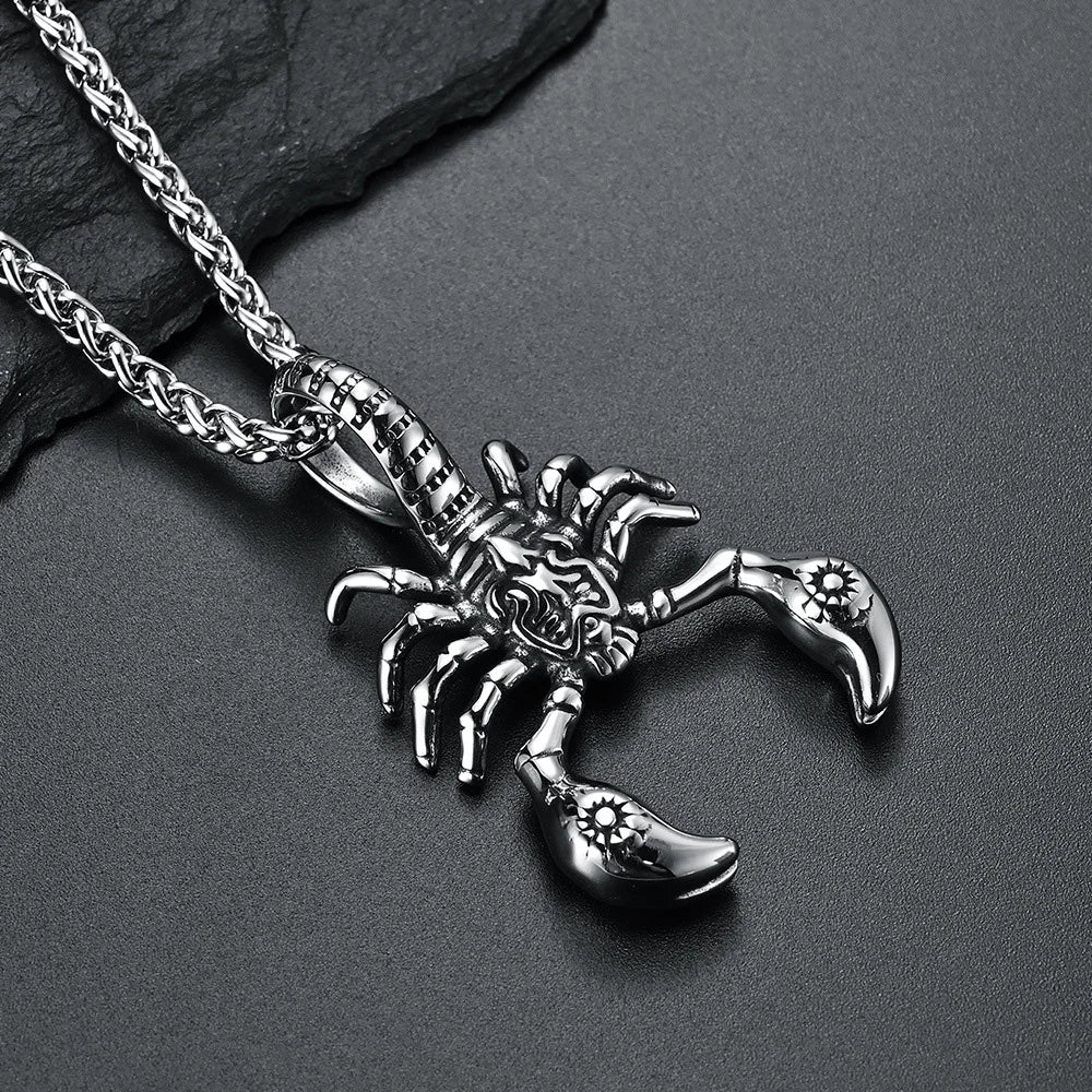 Gothic Retro Scorpion Pendant Necklace Punk Hip Hop Animal Insect Scorpion Stainless Steel Biker Necklace Men Jewelry