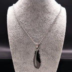 Feather Pendant Rope Chain Necklace Long — Stainless Steel