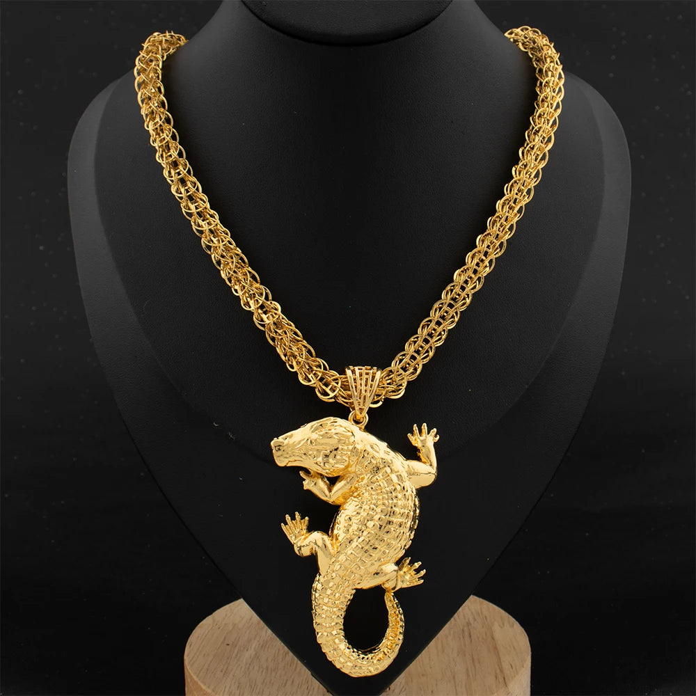Crocodile Pendant 18K Luxury Gold Color Neclace Chain Dubai Jewelry Fashion African Gold Plated Statement Pendant Set Daily Wear