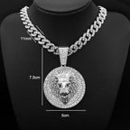 Hip Hop Big Lion Head Pendant Necklace Cuban Chain Necklace For Women Men Iced Out Full Rhinestone Necklace Jewelry