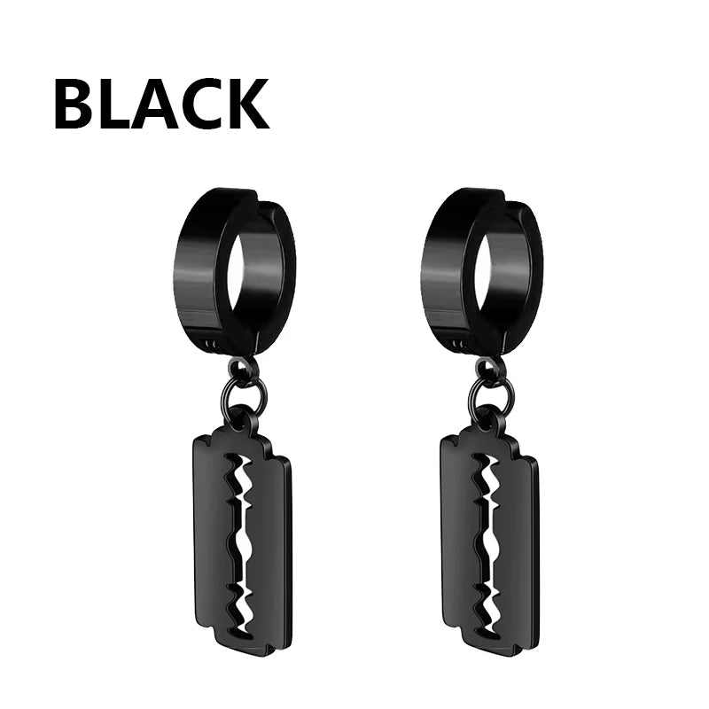 Fashion Stainless Steel Blade Earrings Vintage Razor Hollow Drop Earrings Women Men Punk Jewelry Hip Hop Street Dangle
