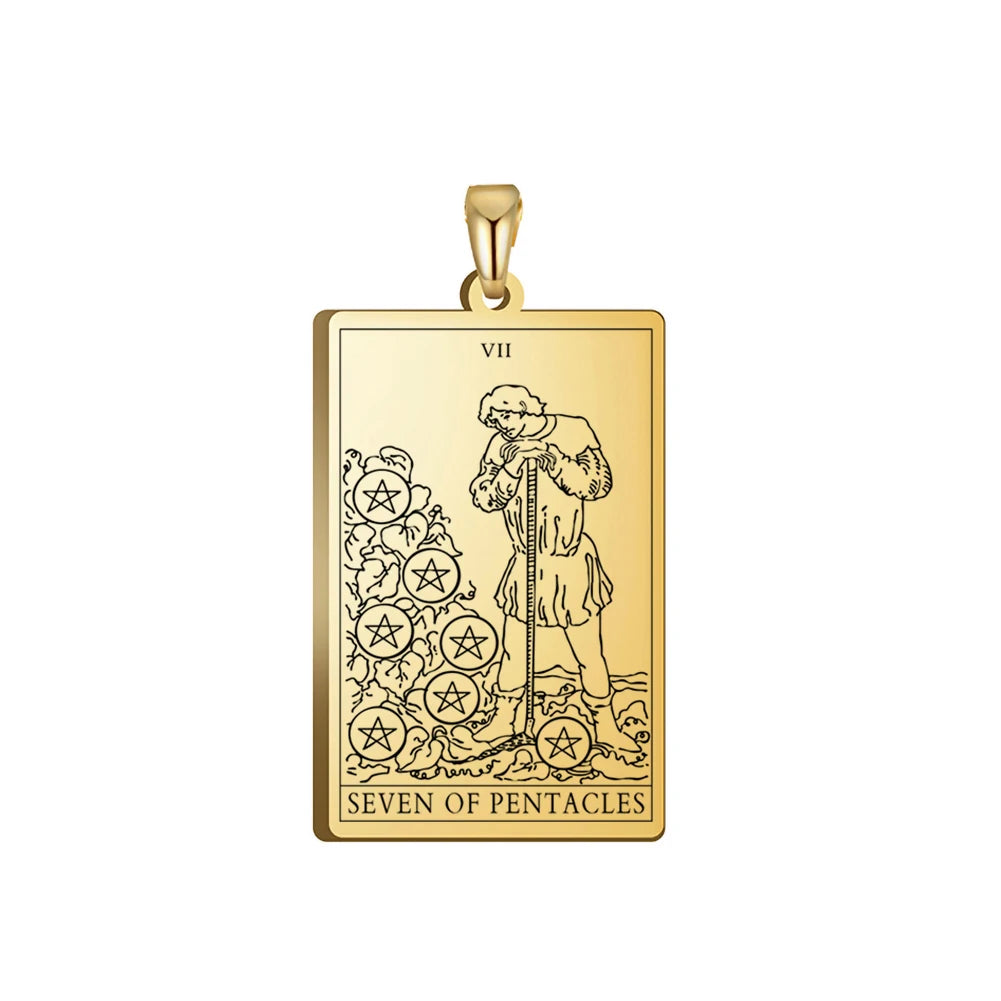Dawapara Pentacles Tarot Card Pendant for Necklace Stainless Steel Golden Black Jewelry Accessories Charms Pendants