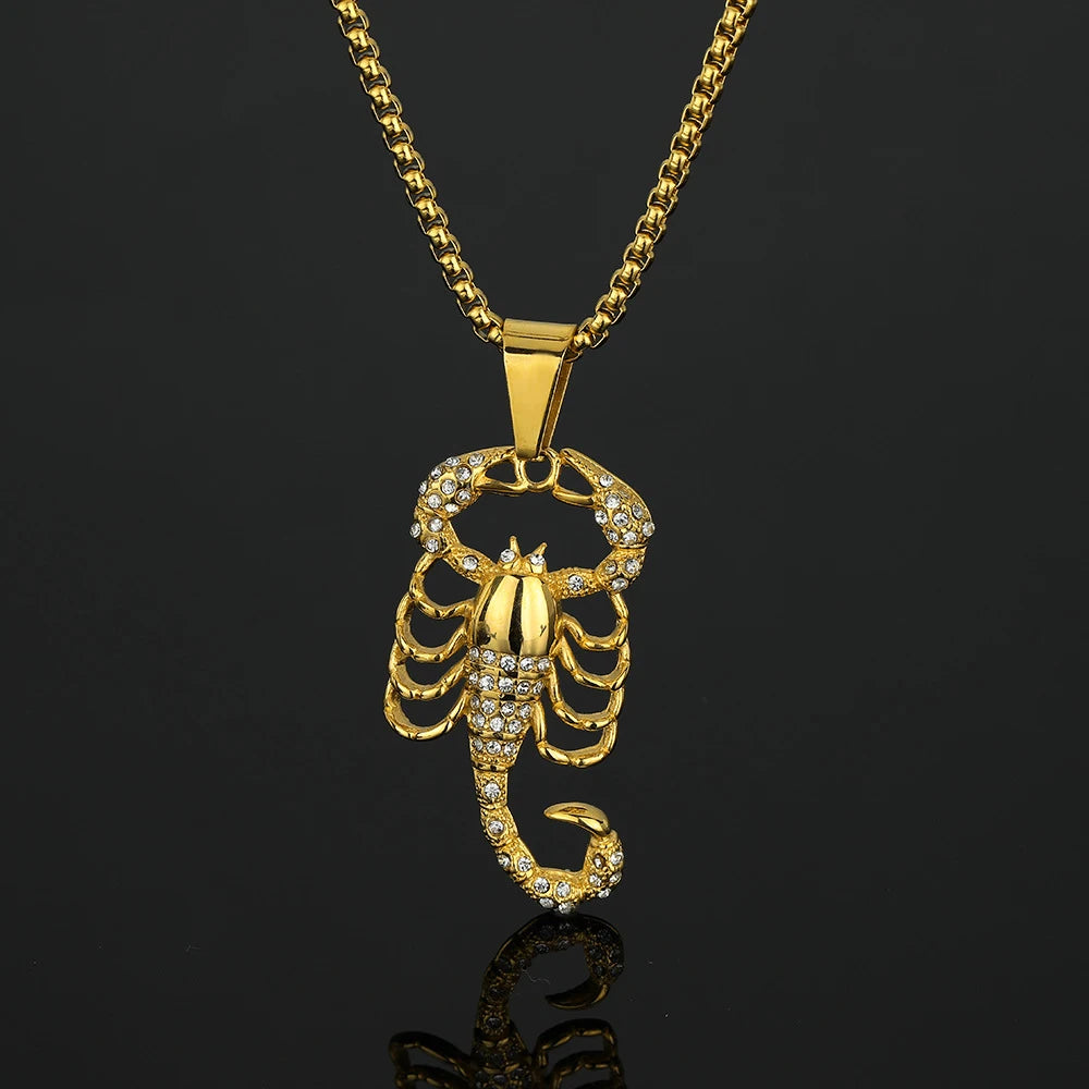 Iced Out Scorpion Pendant Necklace — Gold