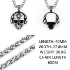 HNSP 316L Stainless Steel Punk Headphones Skull Head Pendant Necklace For Men Jewelry Accessories