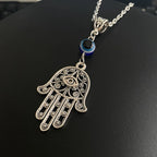 Gothic Retro Silver Color Hollowed-out Pattern Fatima's Hand Evil Eye Pendant Necklace for Women Men Halloween Amulet Jewelry